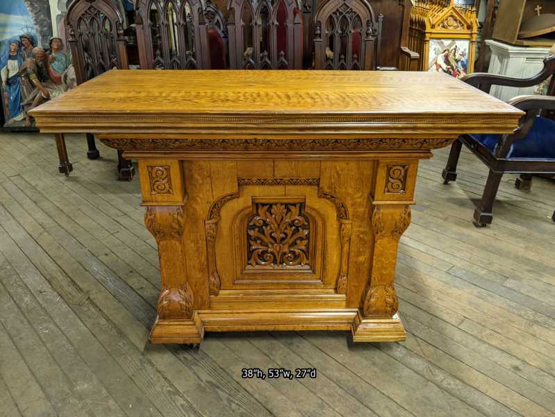 Oak-Church-Altar-Table-Carved-Wood-53-Inch-Wide