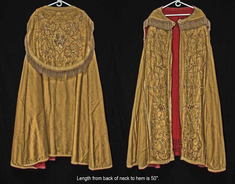 Antique-Gold-Thread-Cope-Vestment-Raised-Embroidery